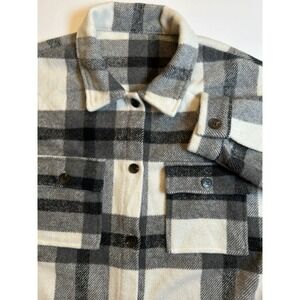 Womens Plaid Flannel Shirt Jacket Oversized Boyfriend Style Black White XL